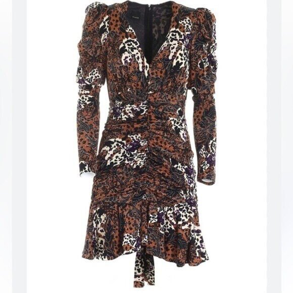 PINKO V Neck Puff Sleeve Viscose Salsa Long Sleeve Night Out Date Dress Sz XS • - Picture 2 of 12